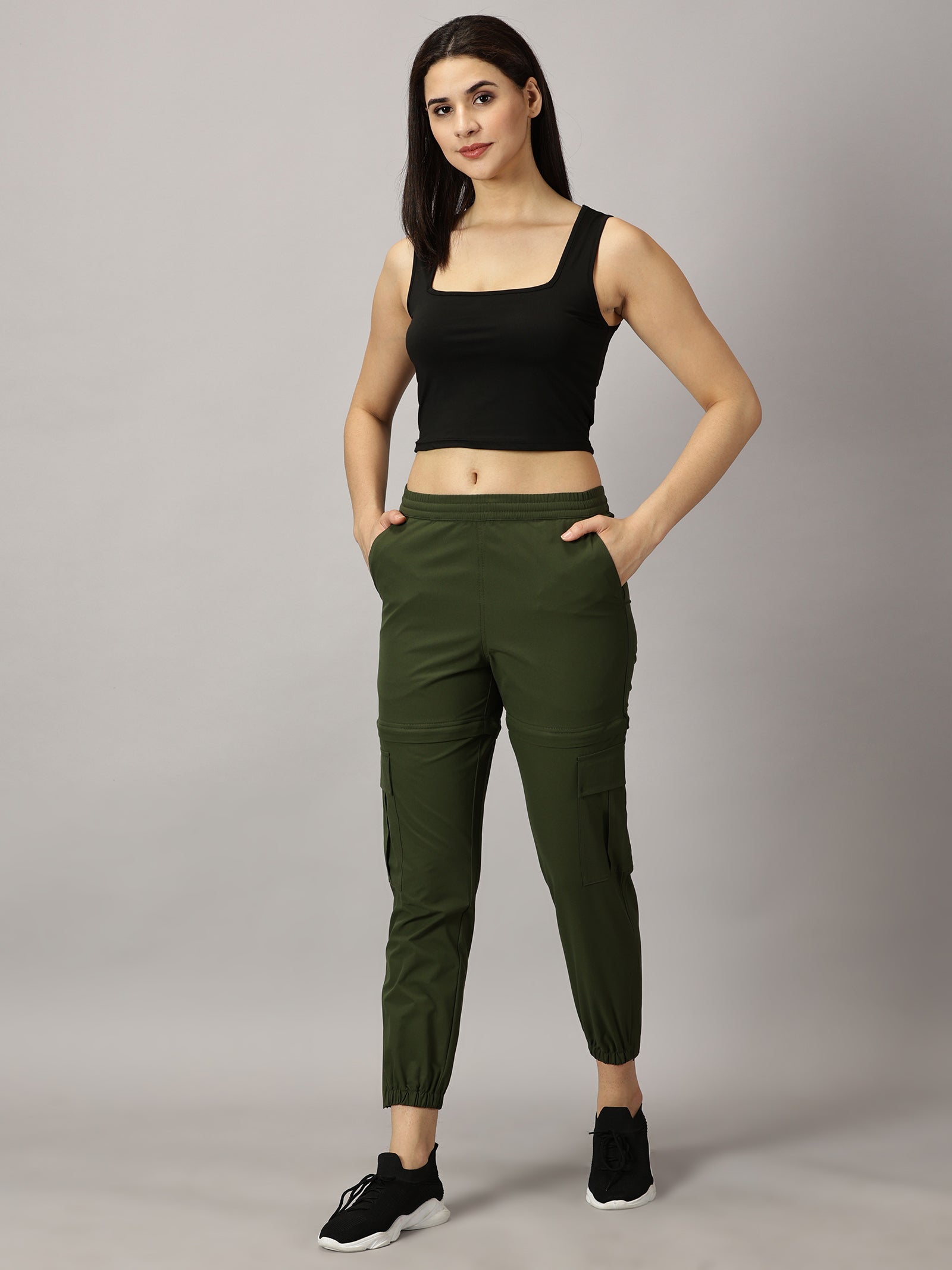 Convertible High-Rise Travel-Trek Pants - Olive Green