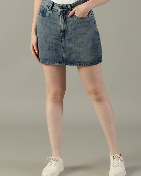 The Anywhere Denim Skirt with Built-In Tights – Ice Blue Wash