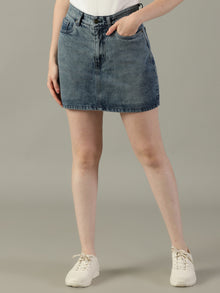 The Anywhere Denim Skirt with Built-In Tights – Ice Blue Wash