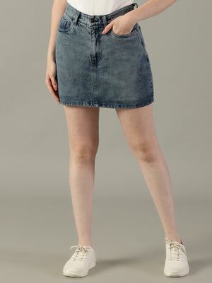 The Anywhere Denim Skirt with Built-In Tights – Ice Blue Wash