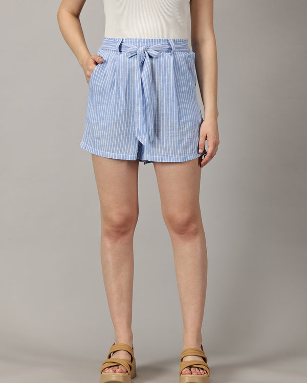 Coastal Charm Aqua pinstripe shorts