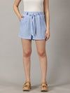 Coastal Charm Aqua pinstripe shorts