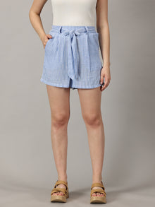 Coastal Charm Aqua pinstripe shorts