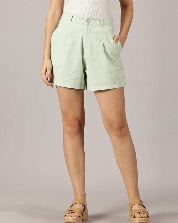 Mint Green Tailored Linen Shorts