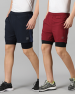 Load image into Gallery viewer, Hybrid Run Shorts Combo: Burgundy &amp; Midnight Blue
