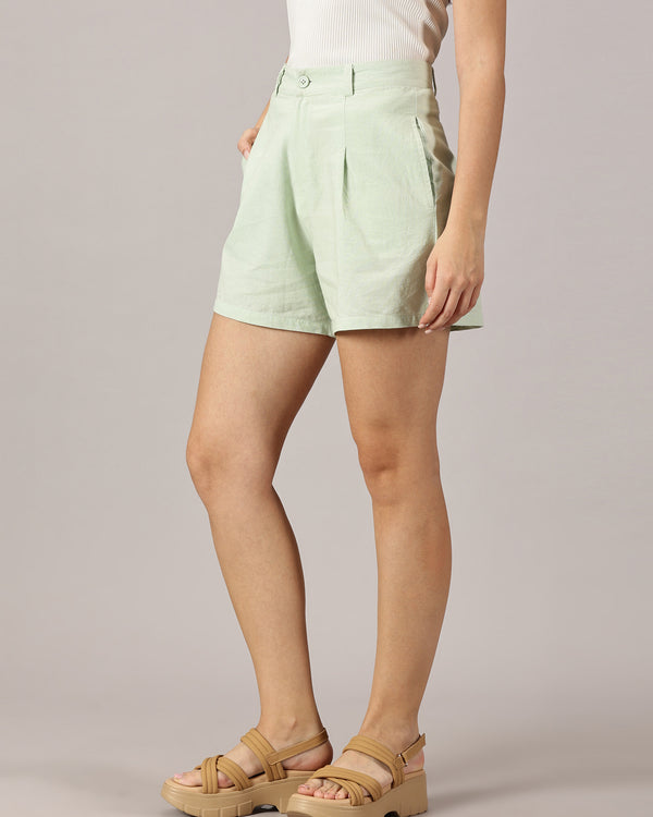Mint Green Tailored Linen Shorts
