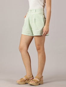 Mint Green Tailored Linen Shorts