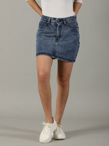 The Anywhere Denim Skirt with Built-In Tights – Mid Wash