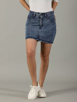 Load image into Gallery viewer, The Anywhere Denim Skirt with Built-In Tights – Mid Wash
