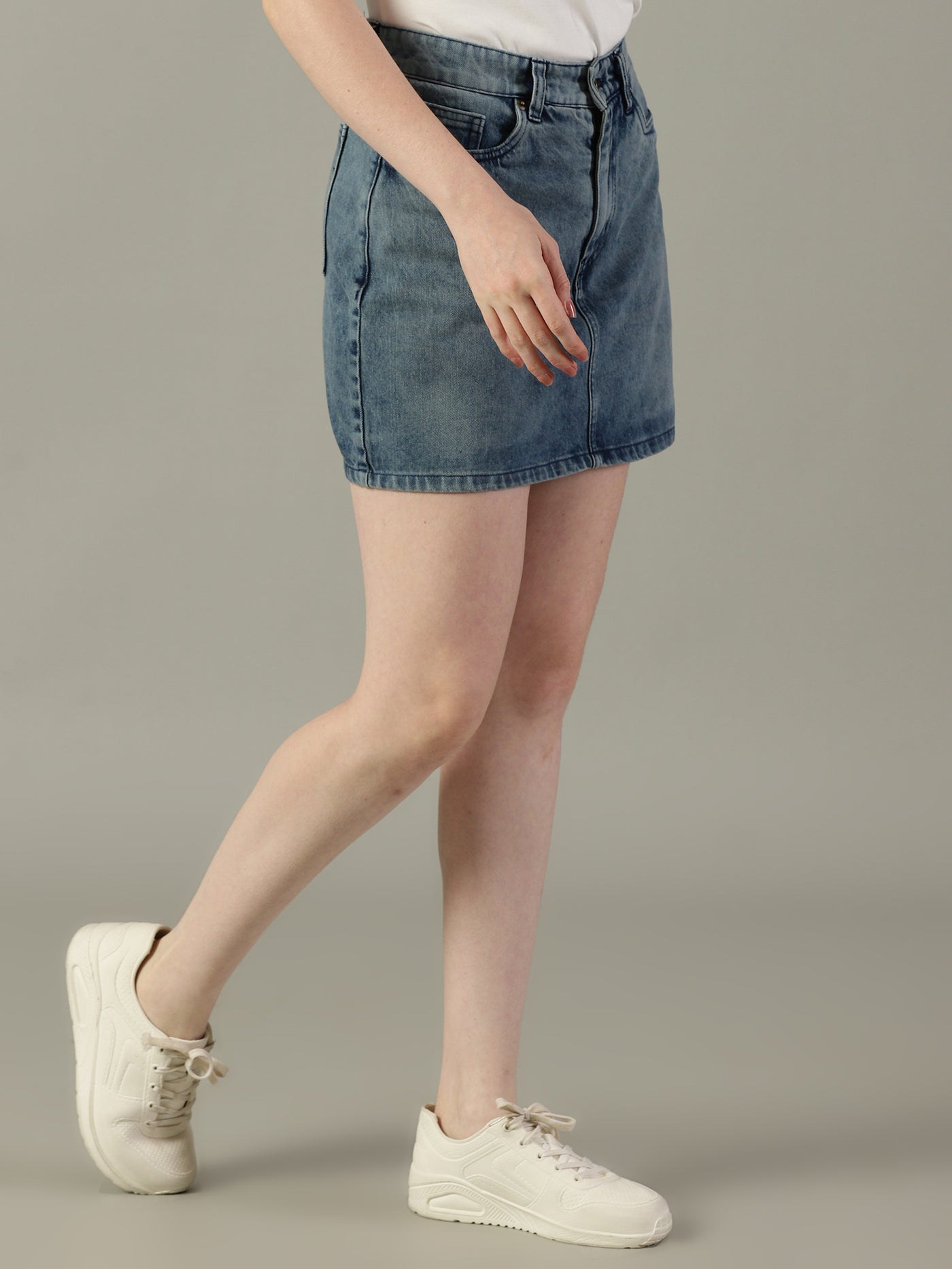 The Anywhere Denim Skirt with Built-In Tights – Ice Blue Wash