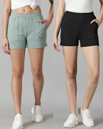 Load image into Gallery viewer, Pack of 2 French Terry shorts: Black &amp; Sage
