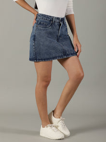 The Anywhere Denim Skirt with Built-In Tights – Mid Wash
