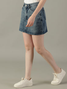 The Anywhere Denim Skirt with Built-In Tights – Ice Blue Wash