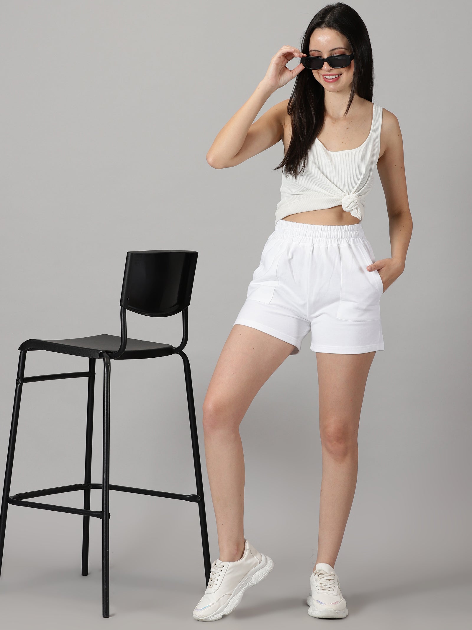 White High-rise French Terry shorts