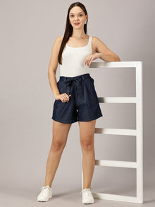 Knotty Blue Tie-front Denim shorts