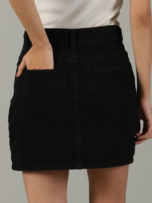 The Anywhere Denim Skirt with Built-In Tights – Black