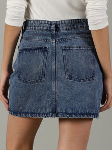 The Anywhere Denim Skirt with Built-In Tights – Mid Wash