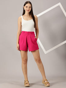 Fuchsia Tailored Linen Shorts