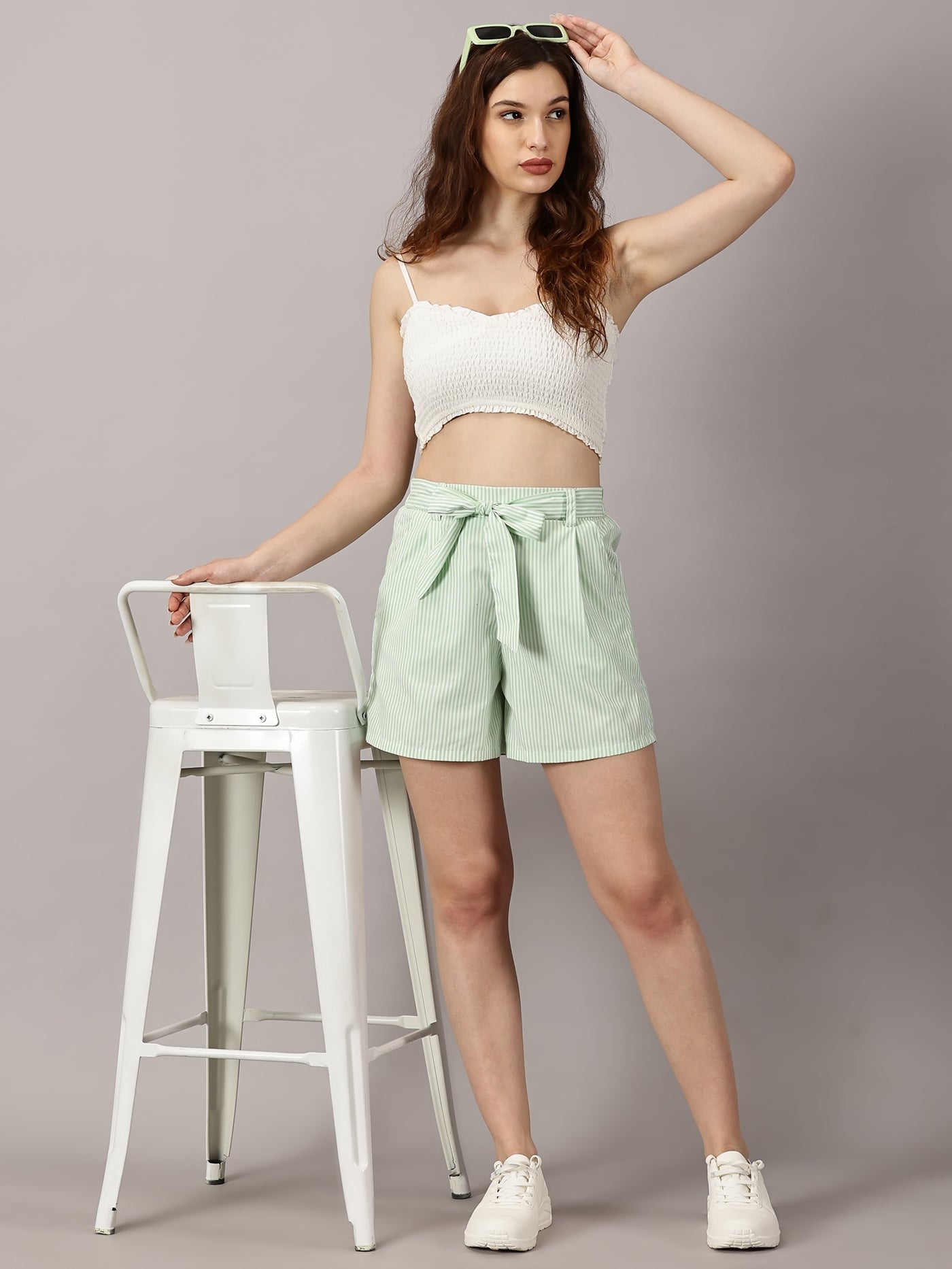 Coastal Charm Mint Green pinstripe shorts