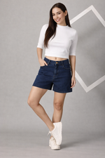 Load image into Gallery viewer, The All-Day High Waisted Denim shorts Dark wash (STRETCH)
