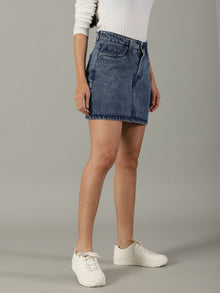 The Anywhere Denim Skirt with Built-In Tights – Mid Wash