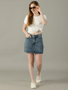 The Anywhere Denim Skirt with Built-In Tights – Ice Blue Wash