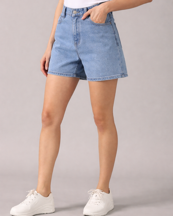 The All-Day High Waisted Denim shorts Mid wash (STRETCH)