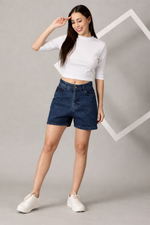 Load image into Gallery viewer, The All-Day High Waisted Denim shorts Dark wash (STRETCH)

