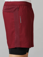 Load image into Gallery viewer, Dares Only Burgundy Hybrid Run Shorts
