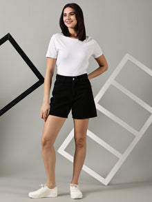 The All-Day High Waisted Denim shorts - Black