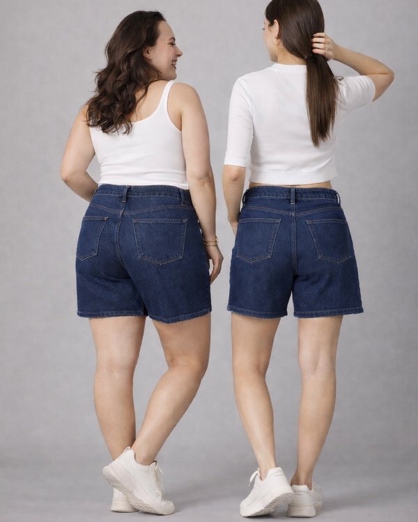 The All-Day High Waisted Denim shorts Dark wash (CURVY)