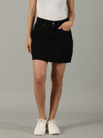 Load image into Gallery viewer, The Anywhere Denim Skirt with Built-In Tights – Black
