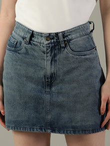 The Anywhere Denim Skirt with Built-In Tights – Ice Blue Wash