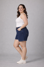 Load image into Gallery viewer, The All-Day High Waisted Denim shorts Dark wash (CURVY)
