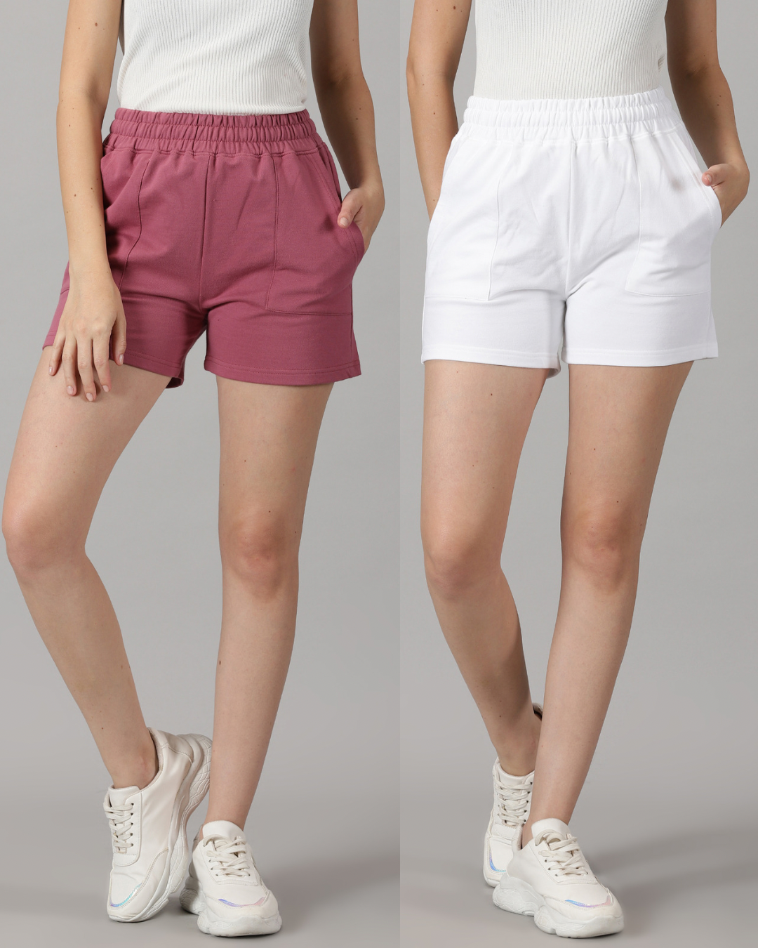 Pack of 2 French Terry shorts - White & Rusty Rose