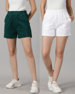 Load image into Gallery viewer, Pack of 2 French Terry shorts: Forest Green &amp; White
