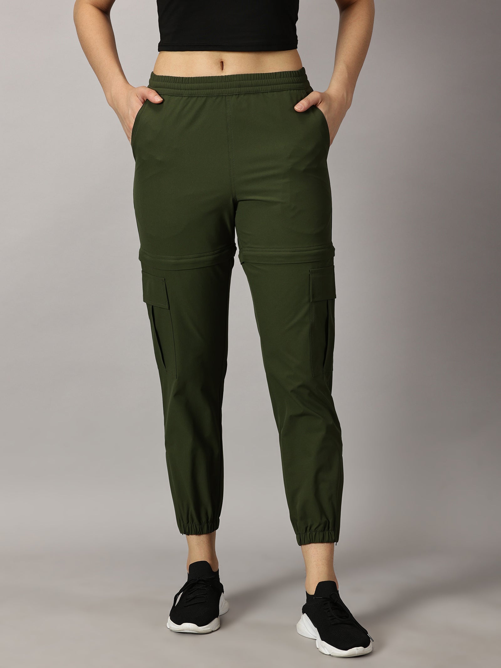 Convertible High-Rise Travel-Trek Pants - Olive Green