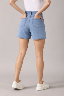 The All-Day High Waisted Denim shorts Mid wash (STRETCH)