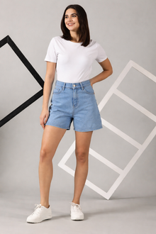The All-Day High Waisted Denim shorts Mid wash (STRETCH)