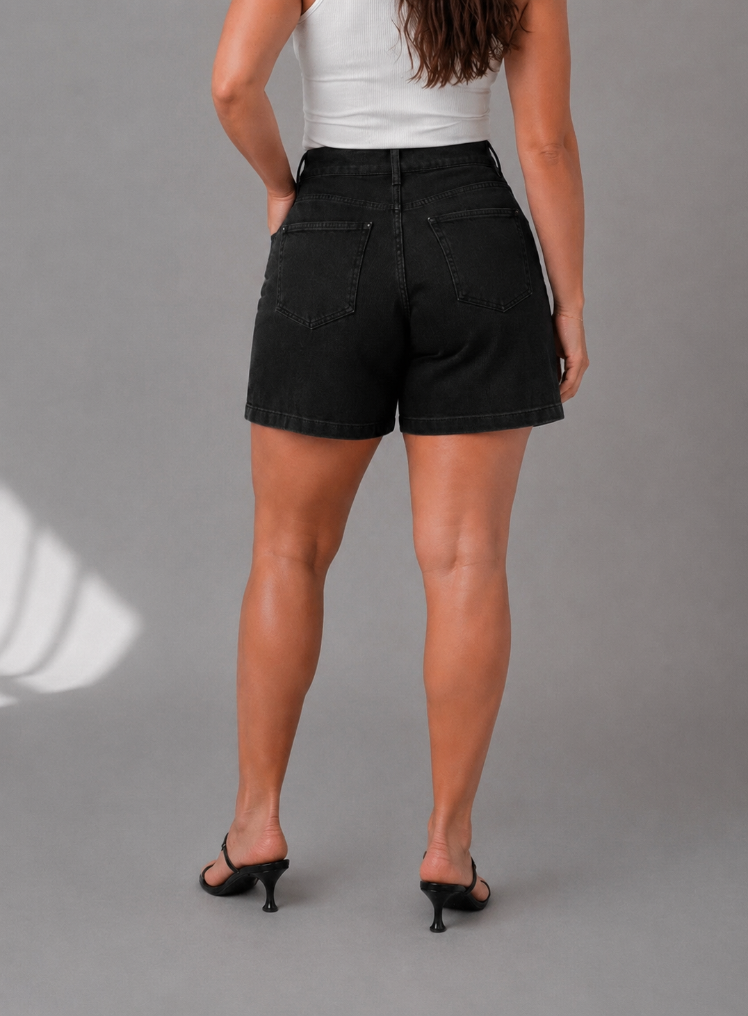 The All-Day High Waisted Denim shorts Black (CURVY)