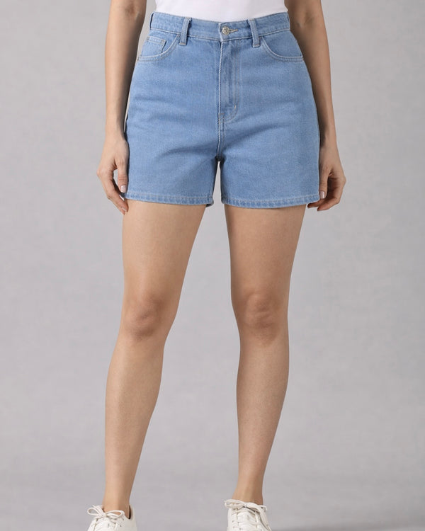 The All-Day High Waisted Denim shorts Mid wash (STRETCH)