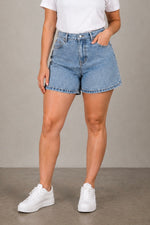Load image into Gallery viewer, The All-Day High Waisted Denim shorts Mid wash (CURVY)
