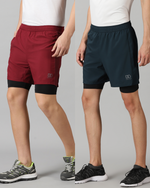 Load image into Gallery viewer, Hybrid Run shorts combo: Bistro Lake &amp; Burgundy
