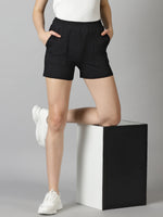 Load image into Gallery viewer, Bold Black High-rise French Terry shorts
