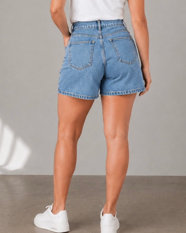 The All-Day High Waisted Denim shorts Mid wash (CURVY)