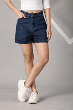 Load image into Gallery viewer, The All-Day High Waisted Denim shorts Dark wash (STRETCH)
