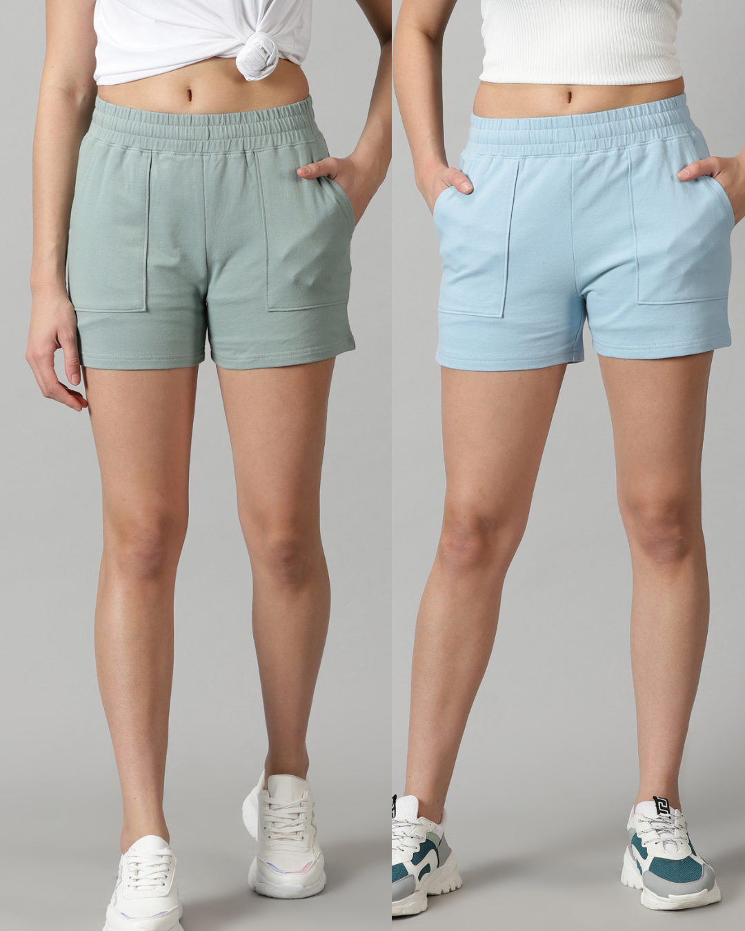 Pack of 2 French Terry shorts - Sage & Powder Blue