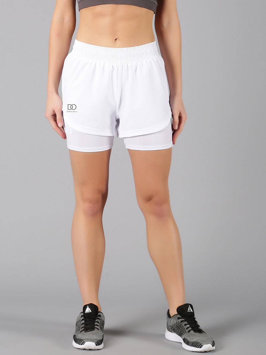 Solid White 2-in-1 Run Short