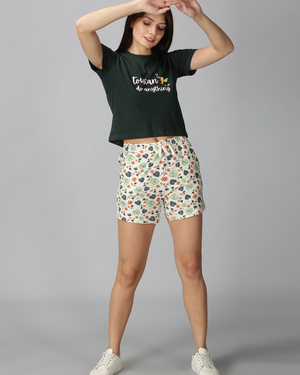 Toucan-Print Top & Shorts Set