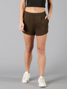 Olive Green Smart Casual Pleated Short